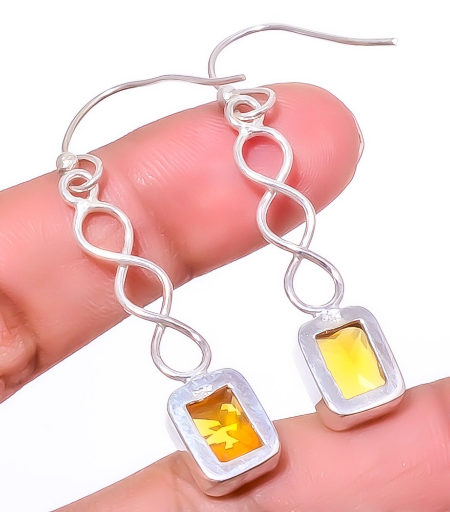 Citrine Gemstone 925 Silver Plated Spiral Earring 1.79″ T48