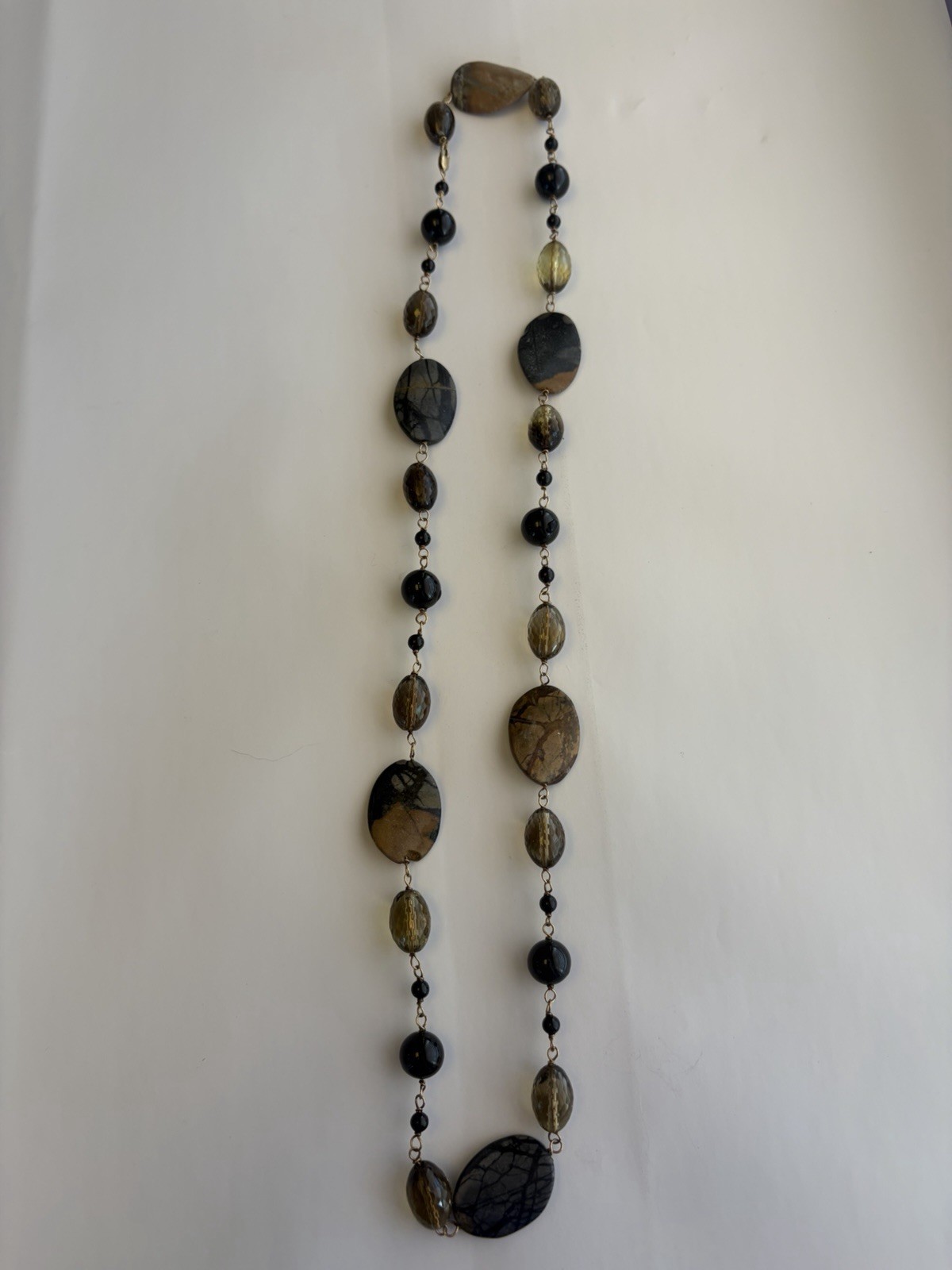Artisan Picasso Jasper Mixed Gemstone Long Necklace Earth Tone Statement