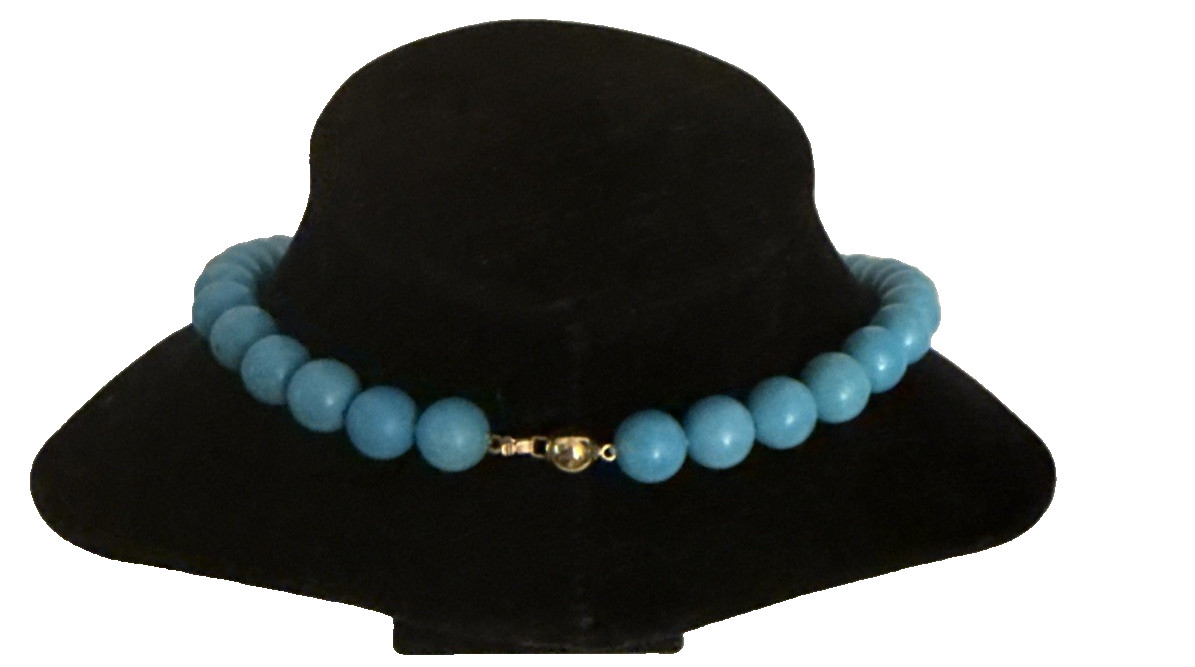 Turquoise Gemstone Bead Necklace Blue Round Stone Beaded Unbranded 18″