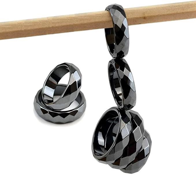 6MM WIDE MAGNETIC HEMATITE FACETED UNISEX RING SIZE 5-13 FREE SHIPPING