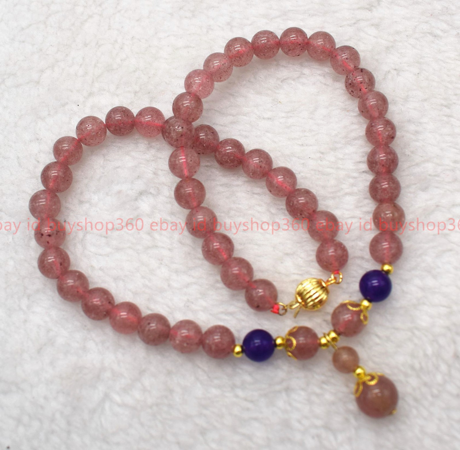 Natural 8mm Pink Strawberry Quartz Round Gemstone Beaded Necklace 18-26in