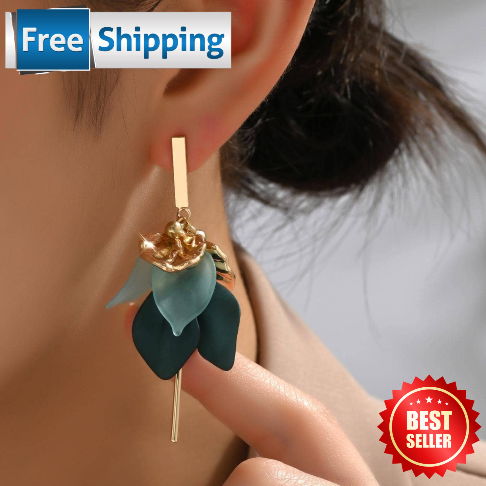 Floral Drop Earrings Women Double Layer Pearl Long Flower Dangle Statement
