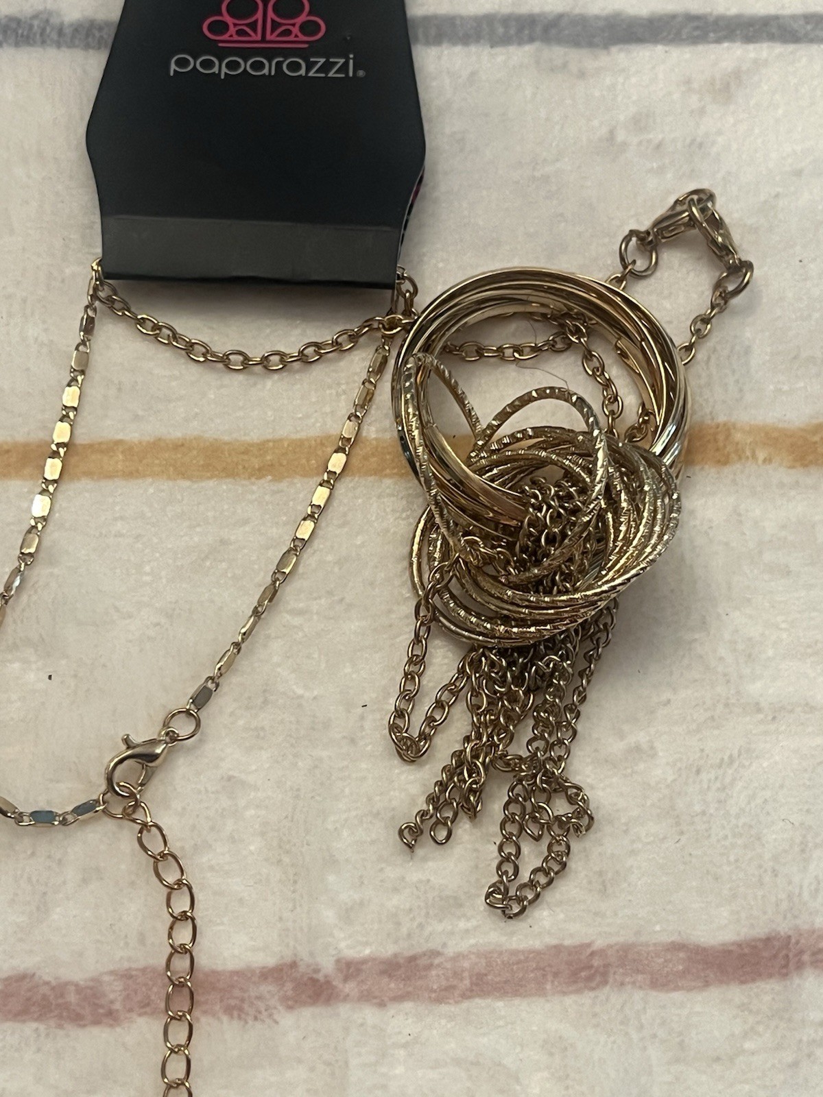 Paparazzi Gold Tone Multi Cable Chain Necklace Round Charm Pendant Lobster Adj