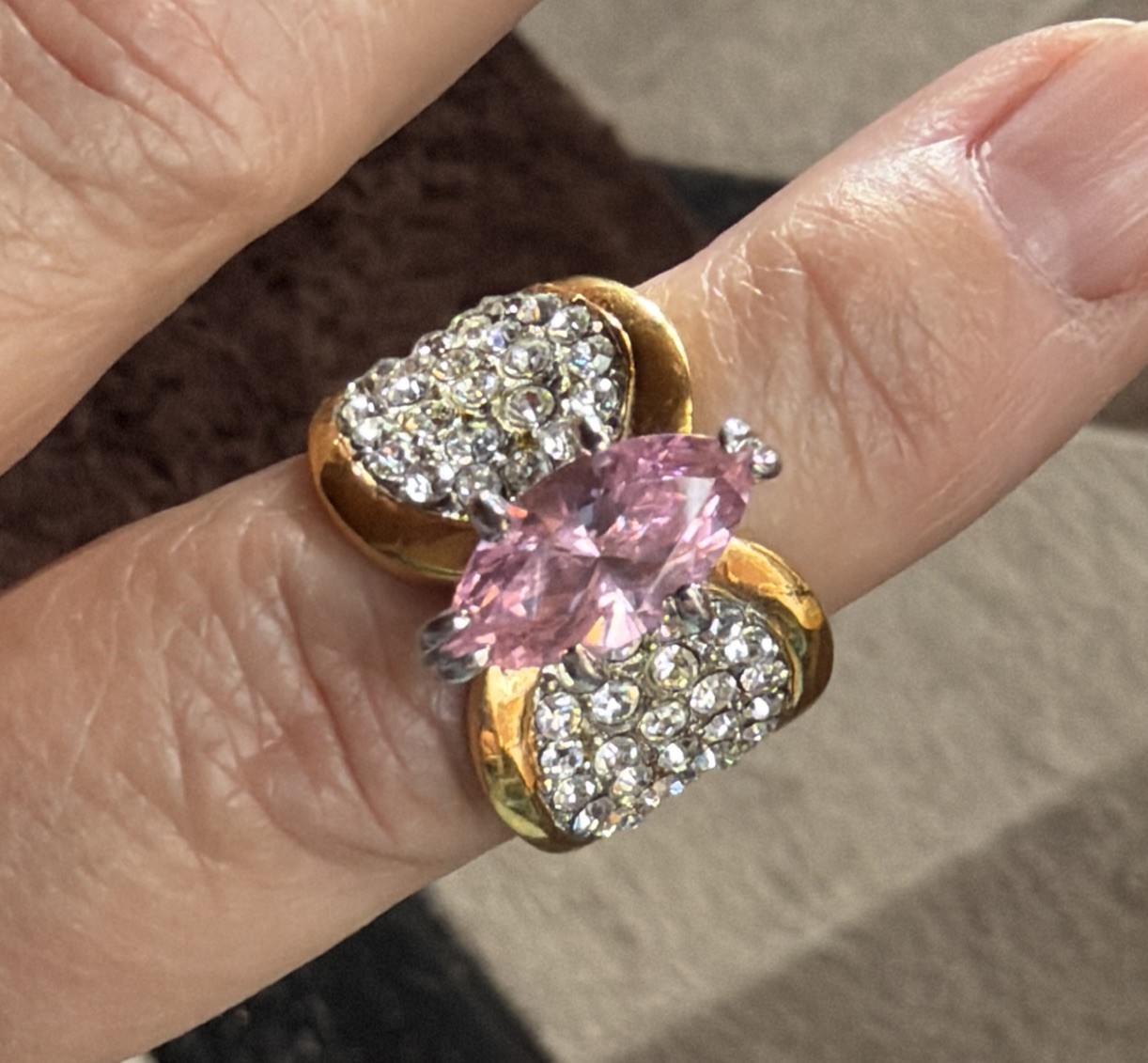 IVANA TRUMP Barbie Pink Tourmaline/ White Crystal COCKTAIL RING  Sz8