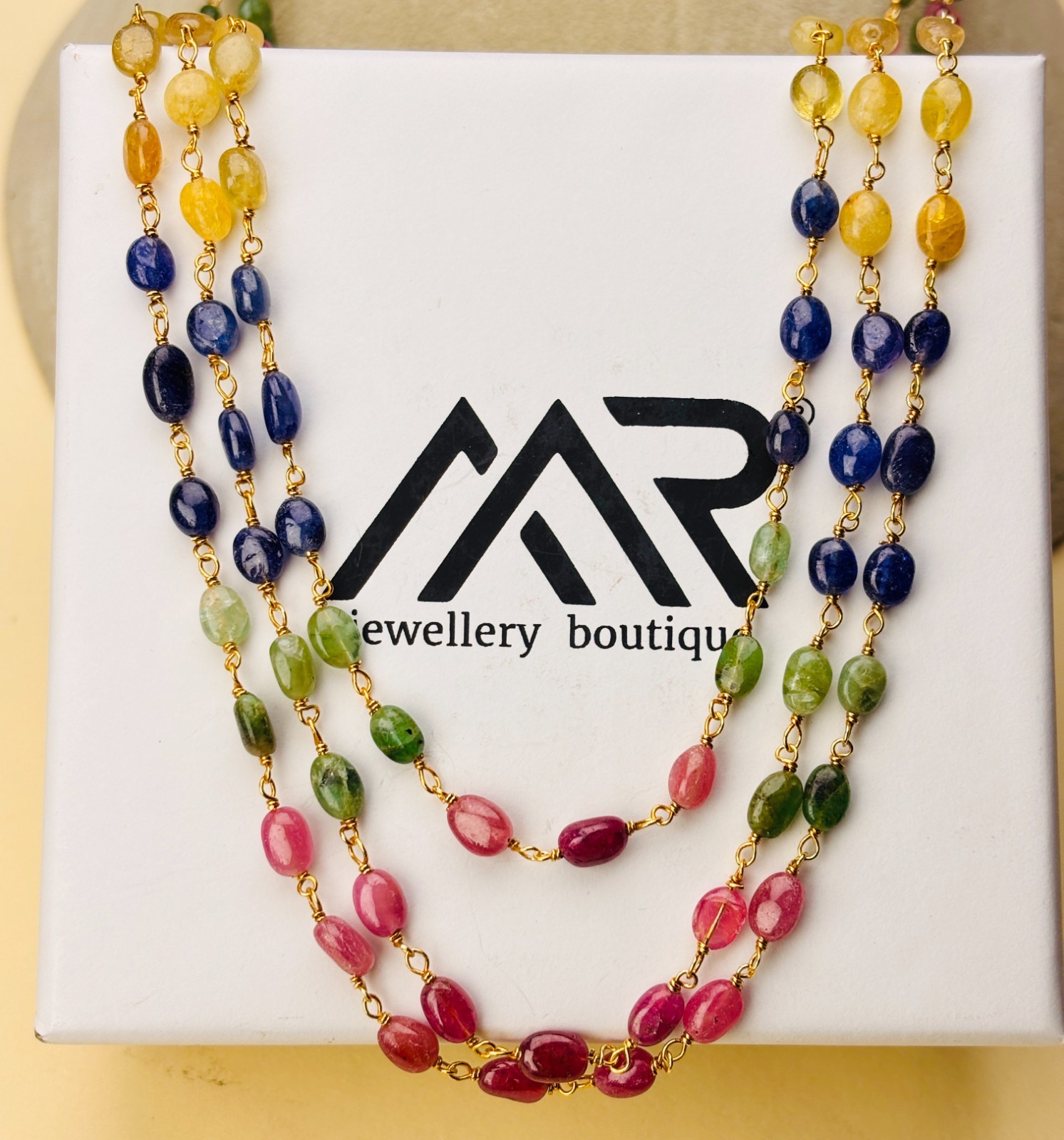 925 Silver Multi Gemstone Beaded Chain Gold Plated Layered Necklace For Women