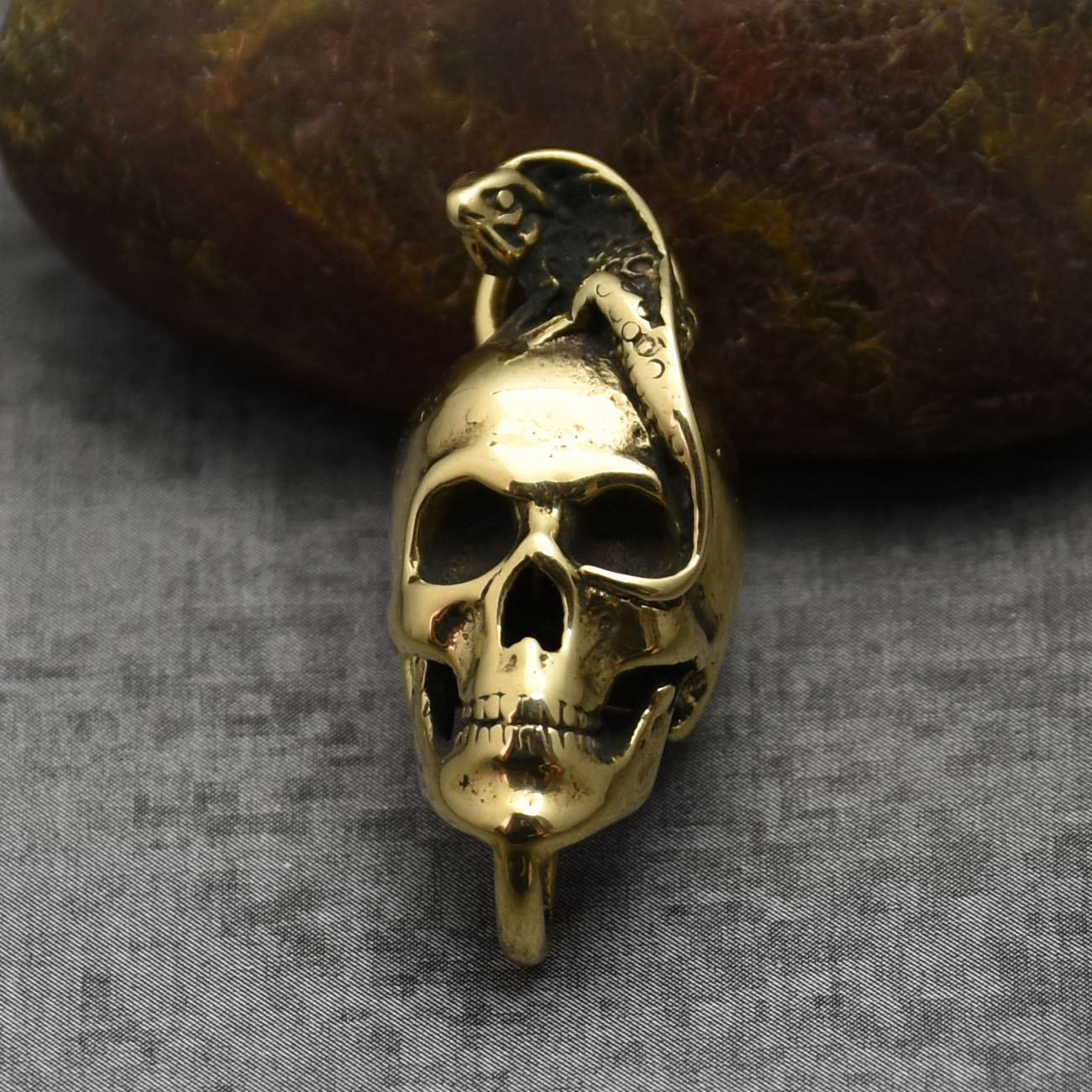 Solid Brass Skull Lizard Necklace Pendant Keychain Pendants