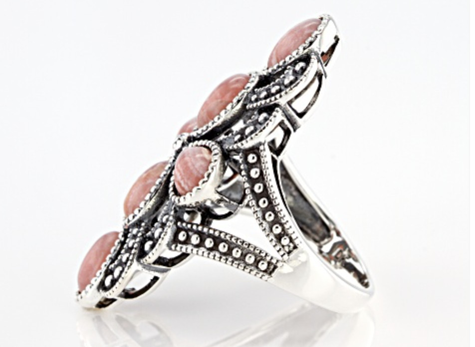 PINK RHODOCHROSITE RHODIUM OVER STERLING SILVER RING SIZE 6 7 8 9 10 11 12