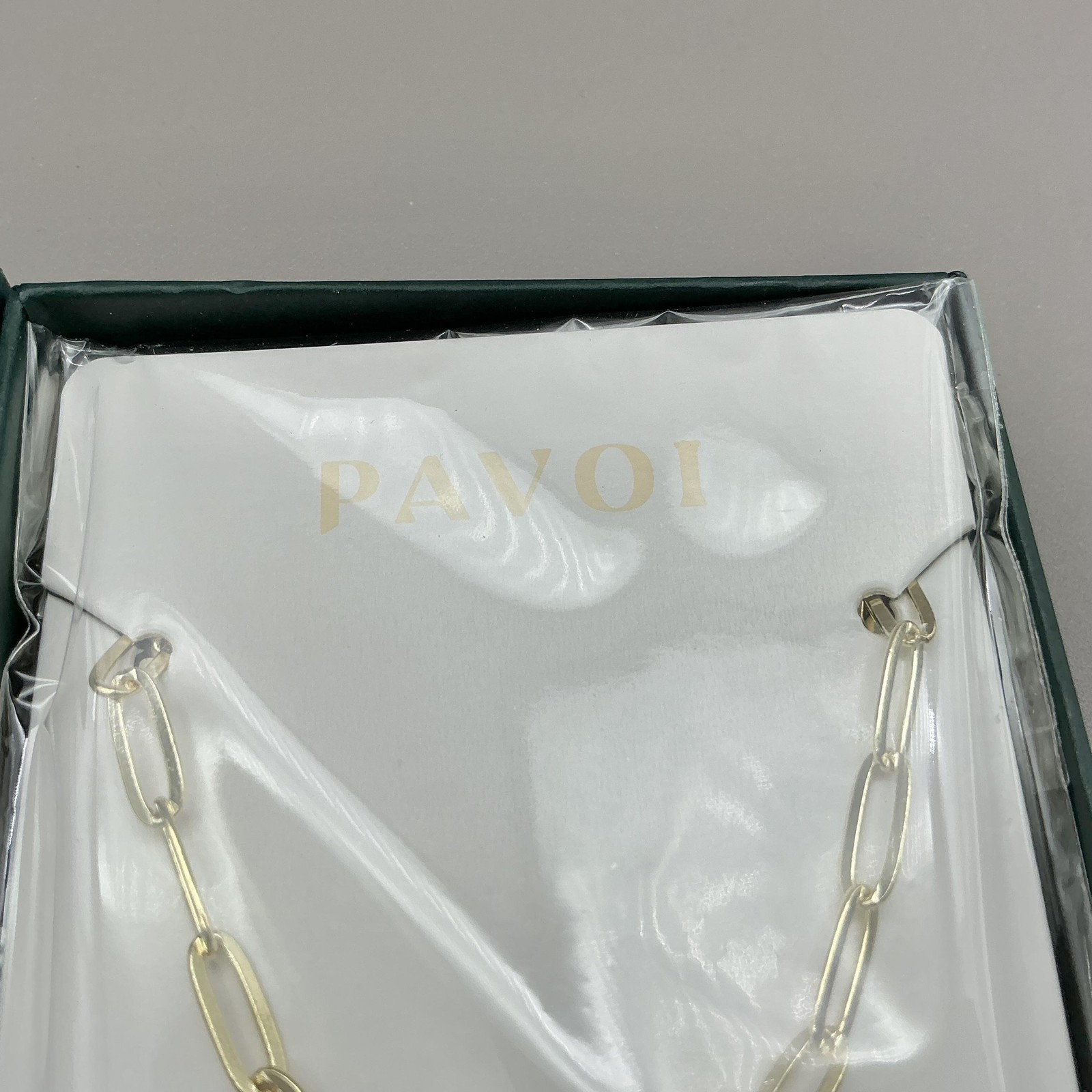 Pavoi Necklace Gold Tone Paperclip Link Chain Dainty Womens Jewelry Boxed