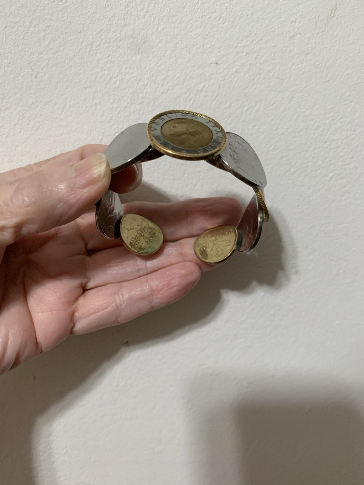 Stainless Steel Clamper Bangle Bracelet With European Coins.