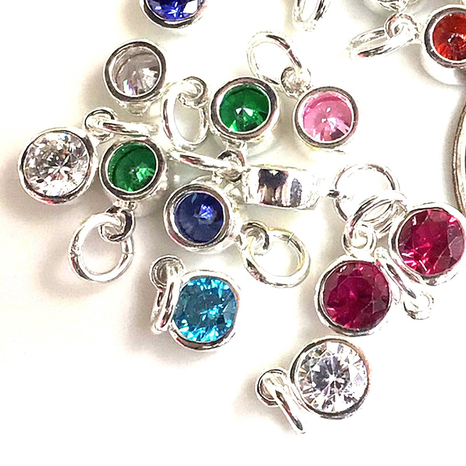 6mm Birthstone Charm Ring Sterling Silver Drop Cubic Zirconia CZ Bracelet ONE pc