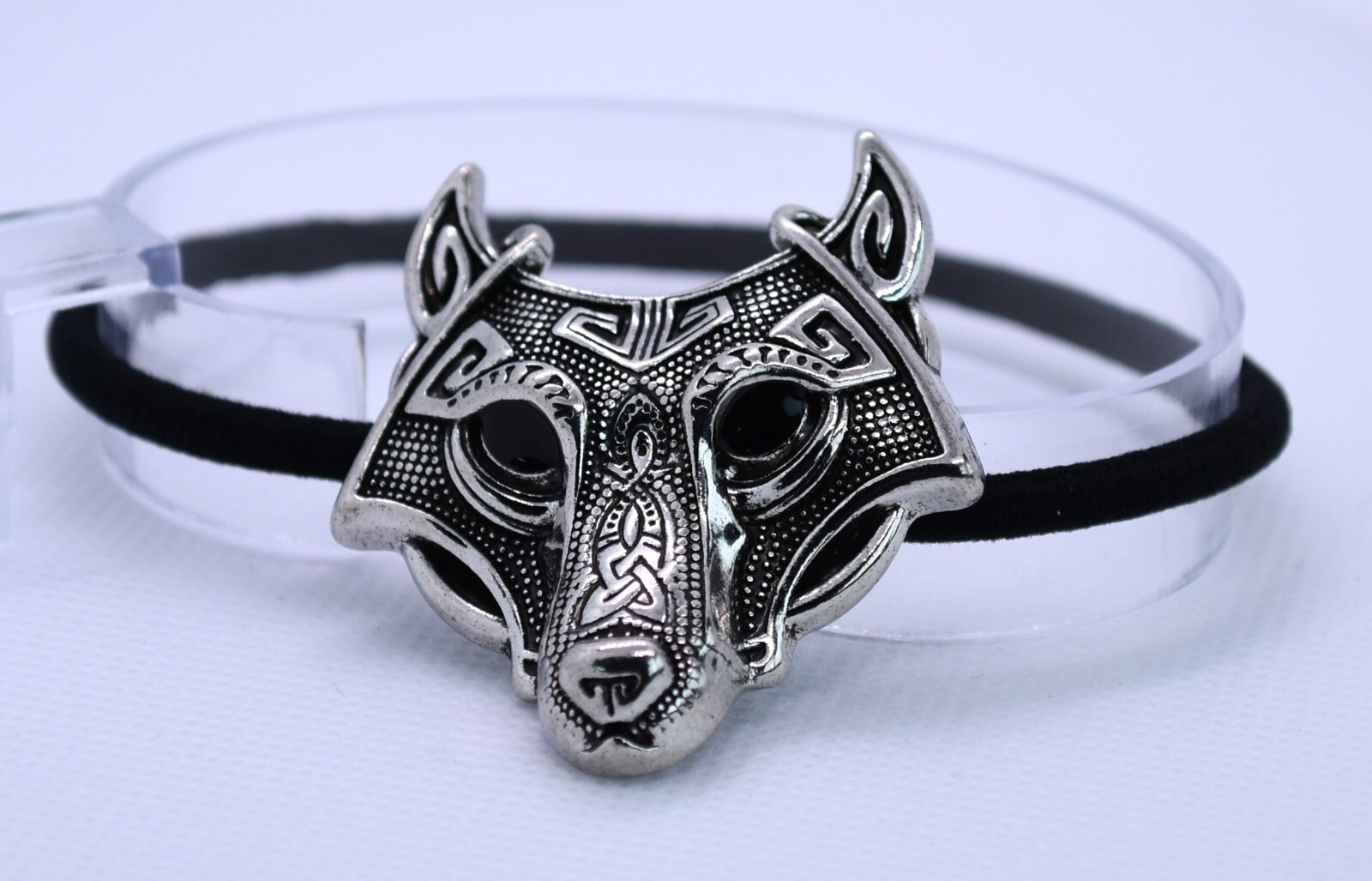 Silver or Bronze Tone Viking Wolf Elastic Hair Band Ponytail Holder Women/Men