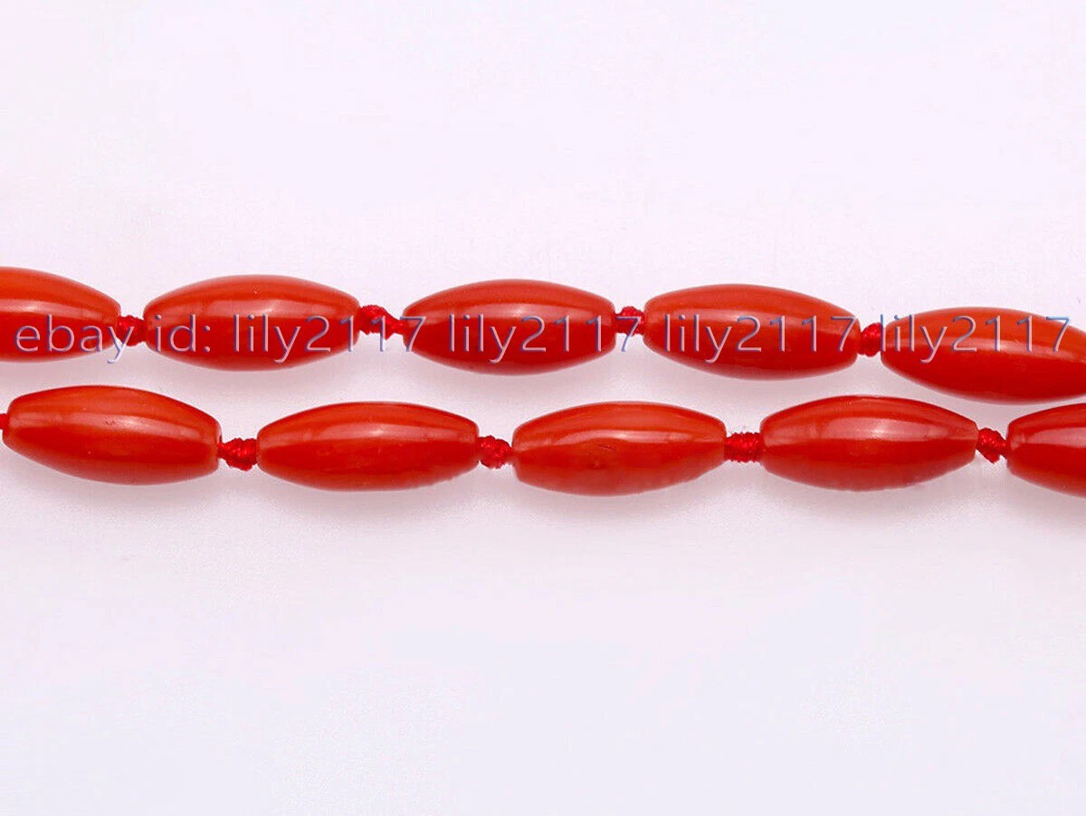 Fashion 5x9mm Red Coral Gemstone Rice Shaped Beads Necklace 14-48 inches