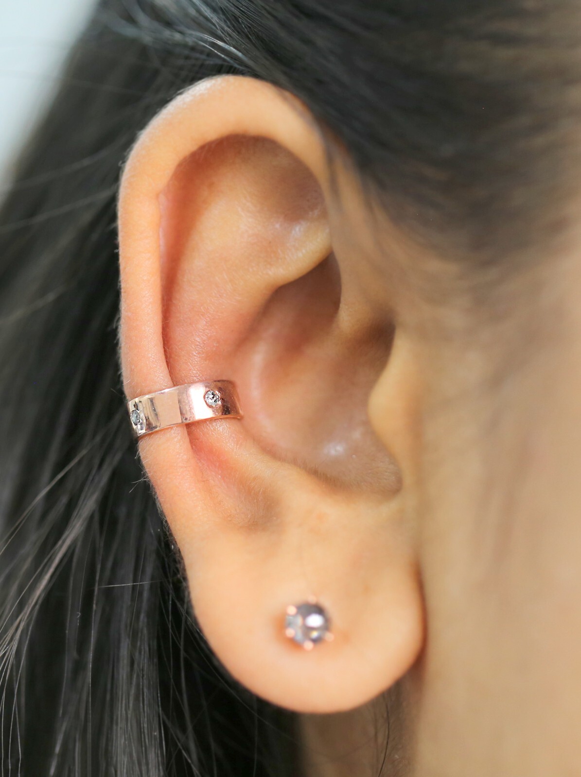 Round Black Grey Diamond Ear Cuff 14K Rose White Yellow Gold Ear Cuff KD1076
