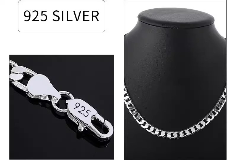 Solid 925 Sterling Silver Curb Chain Necklace Men Women Wedding Engagement Gift