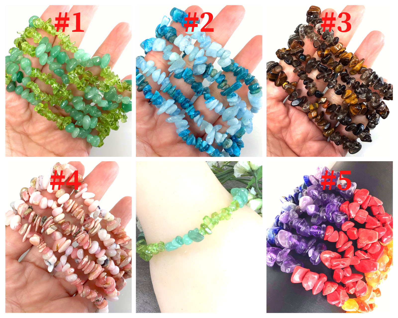 Gemstone Crystal Chips Bracelet 7.5″ Elastic Beautiful Stretch Beaded gift