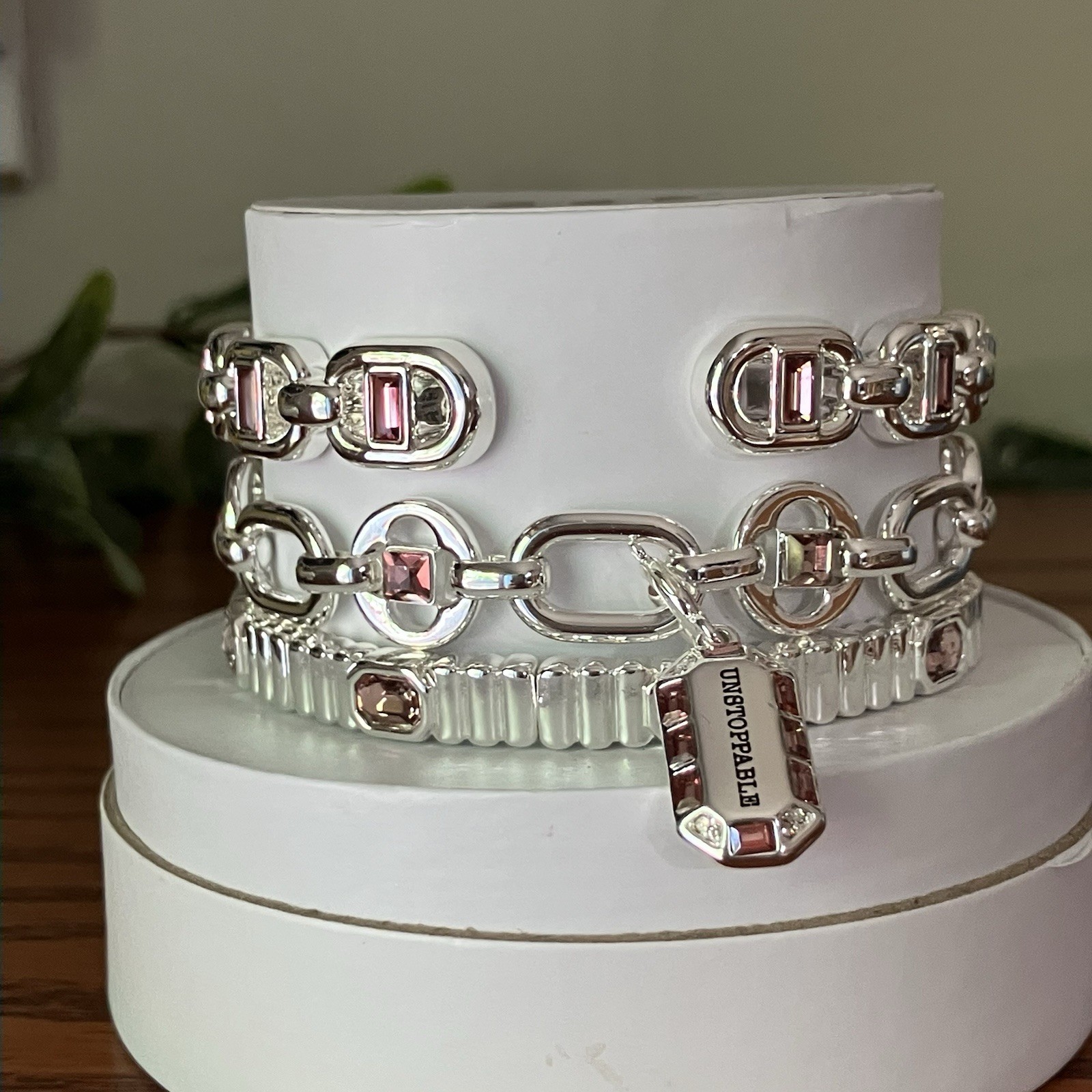 Bomb Party Spring Stacks 2026 Say It Louder UNSTOPPABLE Charm Bracelet Pink Silv
