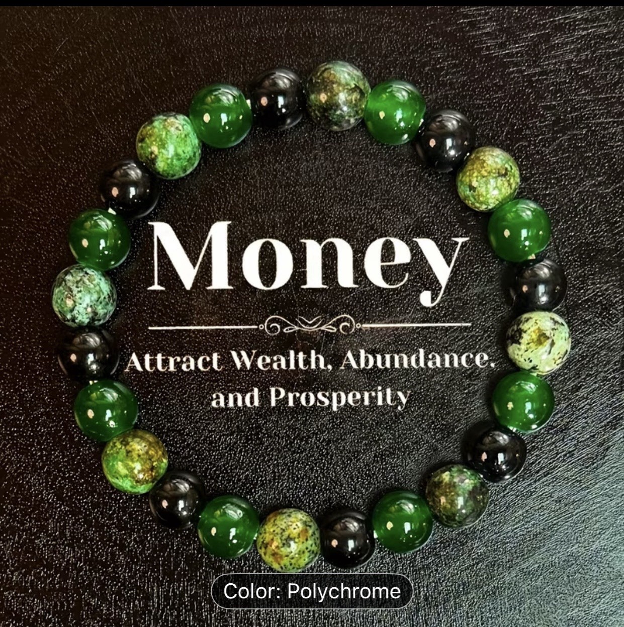 Polychrome Beaded Stone Adjustable Elastic Bracelet, 0.8cm Beads, 5.9-7.87in