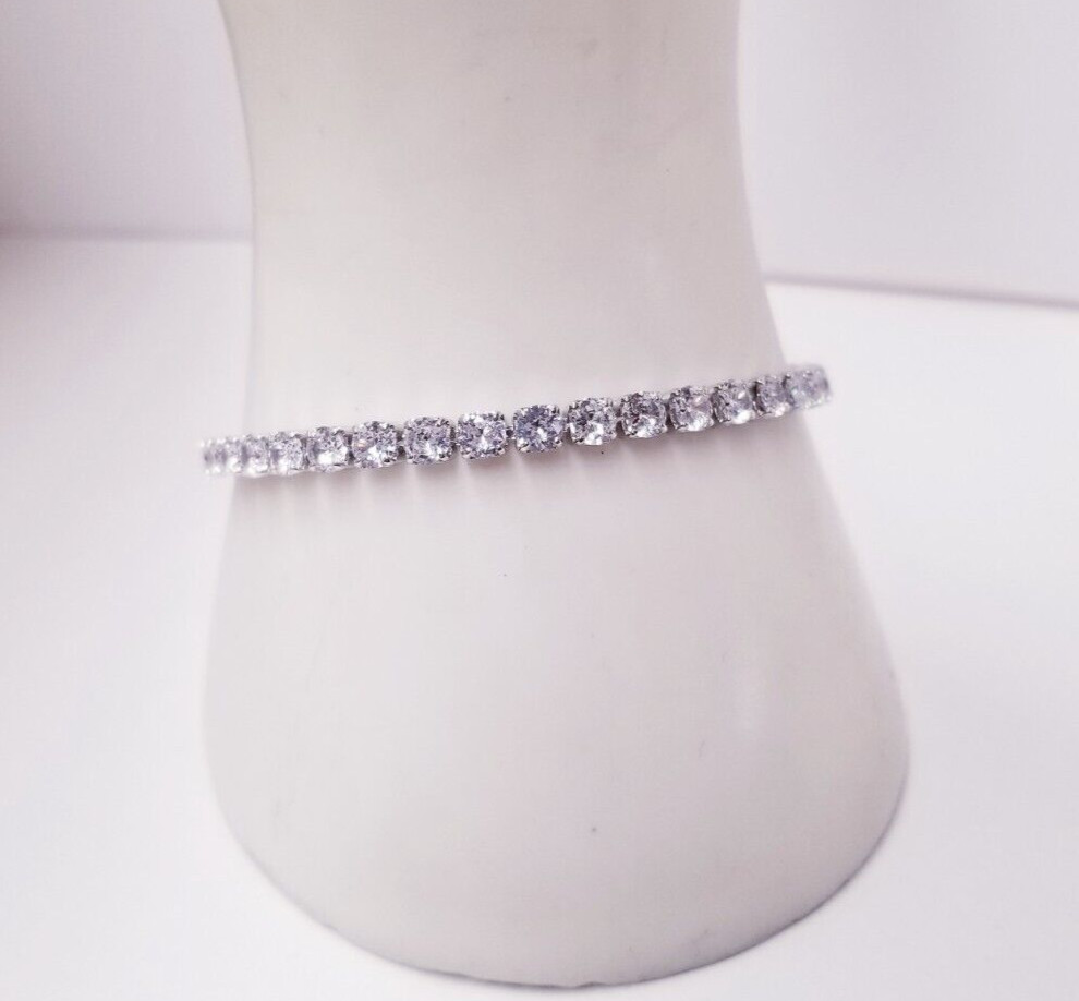 Sterling Silver 3mm Cubic Zirconia Tennis 7.5″ Bracelet 10.1gTW