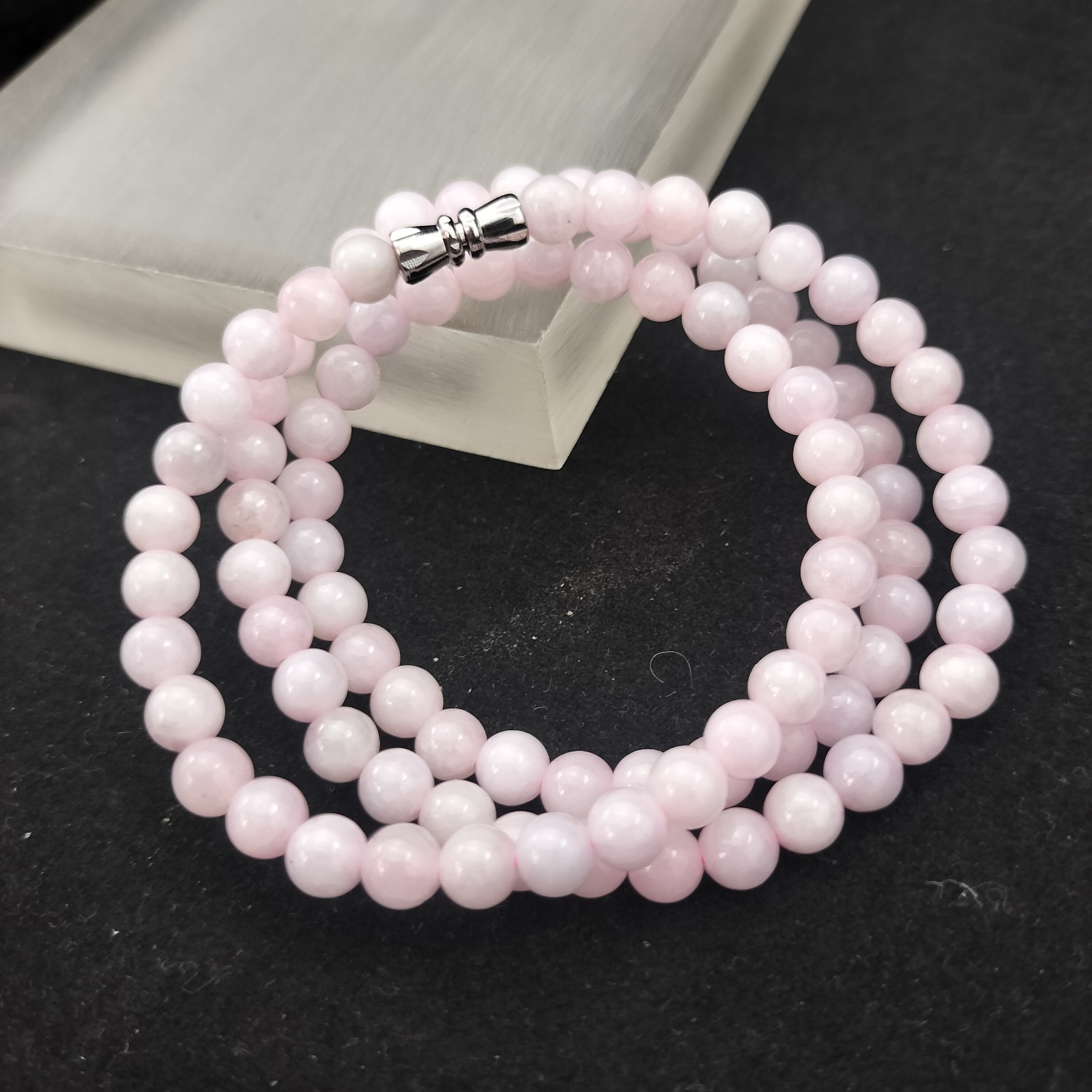 Certified Pink Natural Type A Jade Jadeite Carved 5.8MM Bead 520MM Necklace