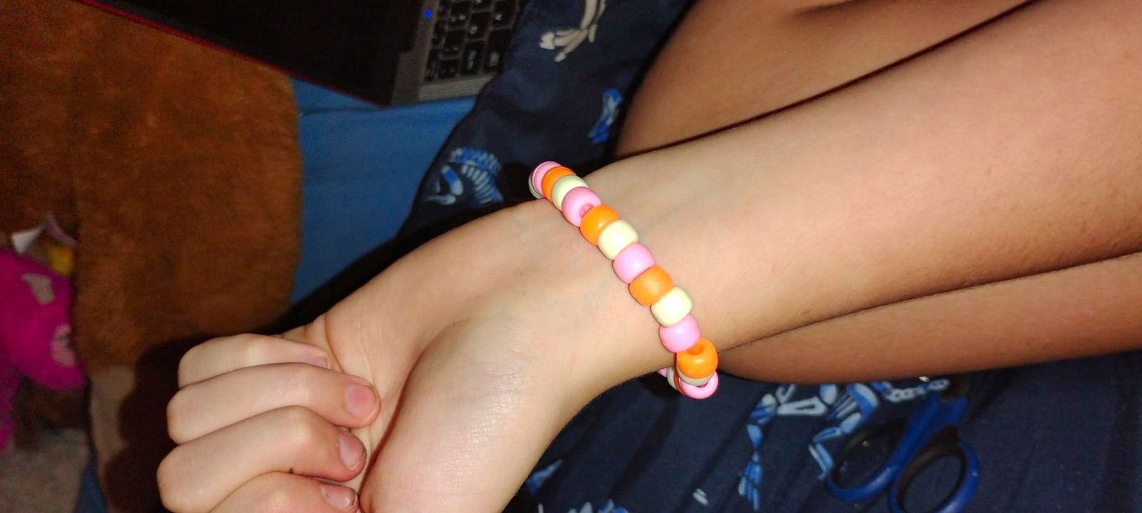 Multicolor Plastic Round Beaded Stretch Slip-On Bracelet No Stone