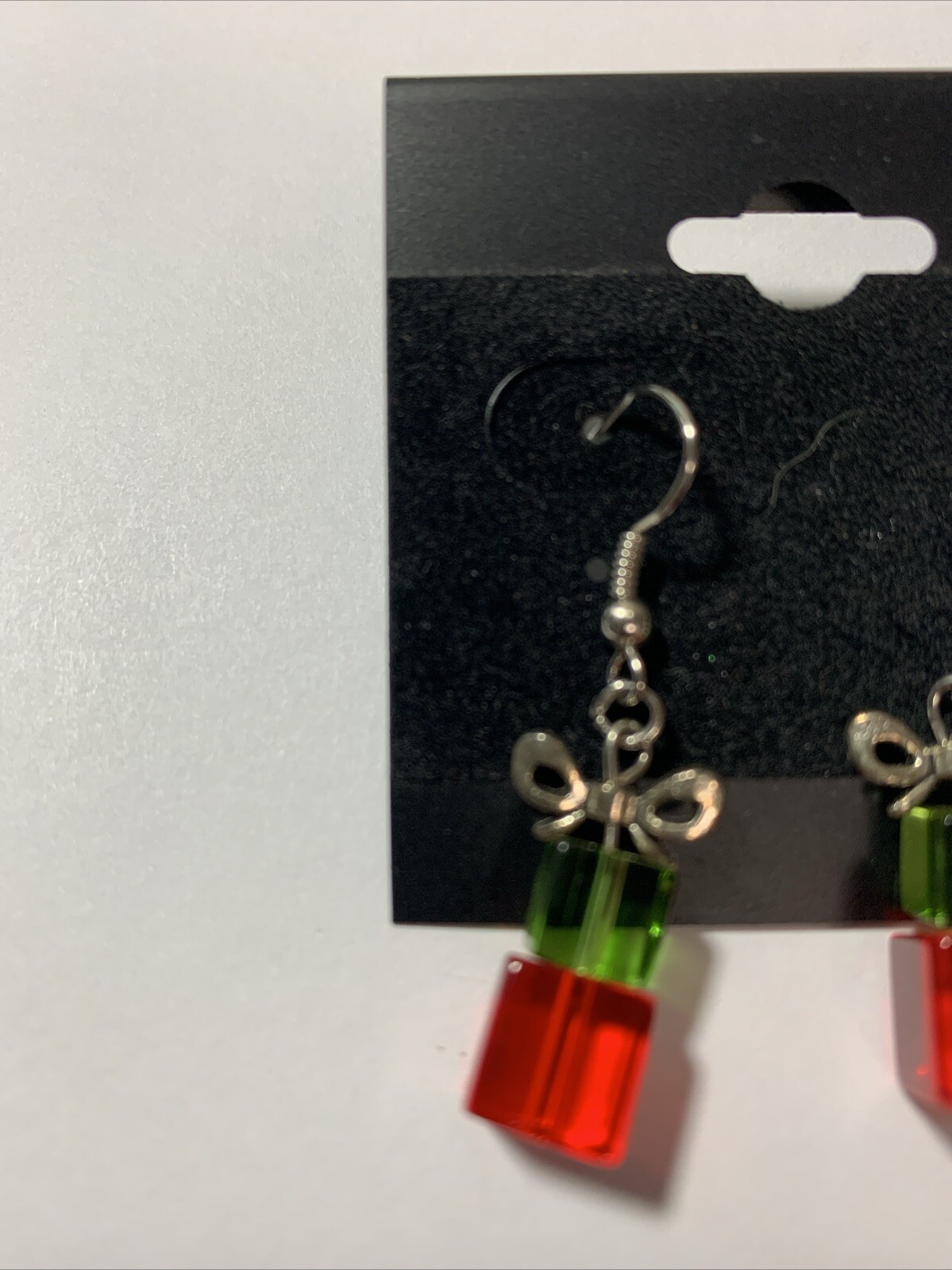 Simulated Ruby & Emerald Dangle Earrings • Silver‑Tone • Elegant • NEW