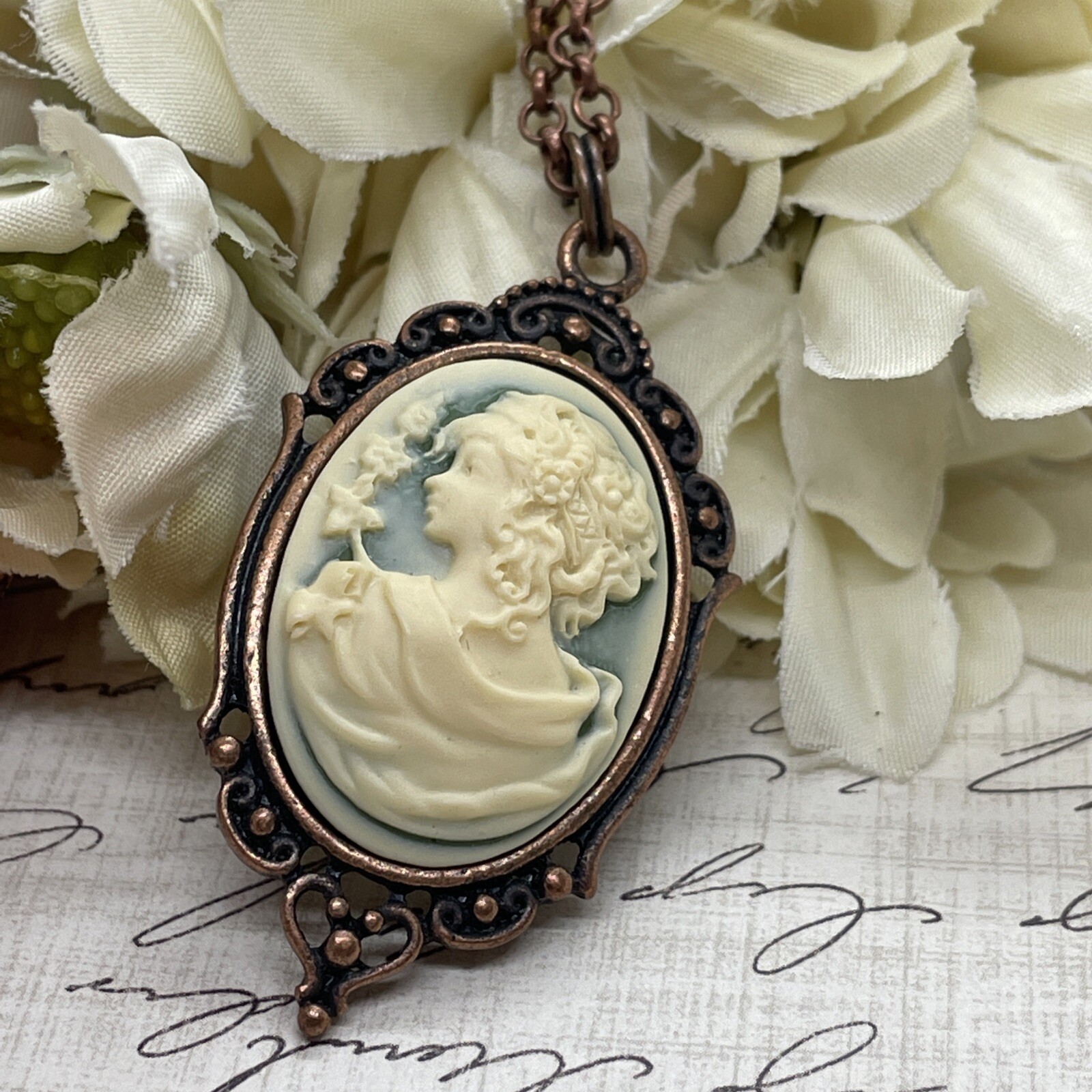 Copper Grecian Greek Goddess Mythology Heart Wedding Jewelry necklace Cameo
