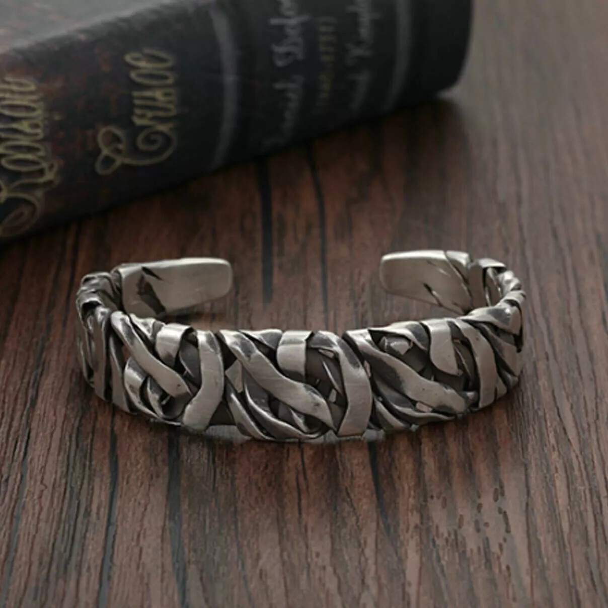 Men’s Retro Twisted Open Wide Bracelet Sterling Silver Bangle Jewelry Gift USA