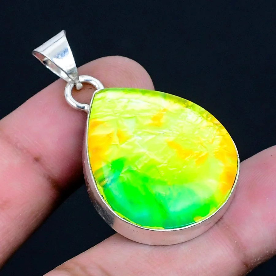 Ammolite 925 Silver Plated Handmade Pendant of 1.62″