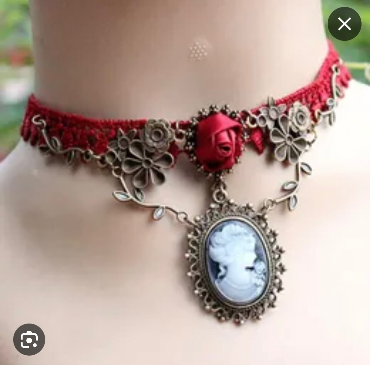 VINTAGE STYLE CAMEO LACE NECKLACE RED