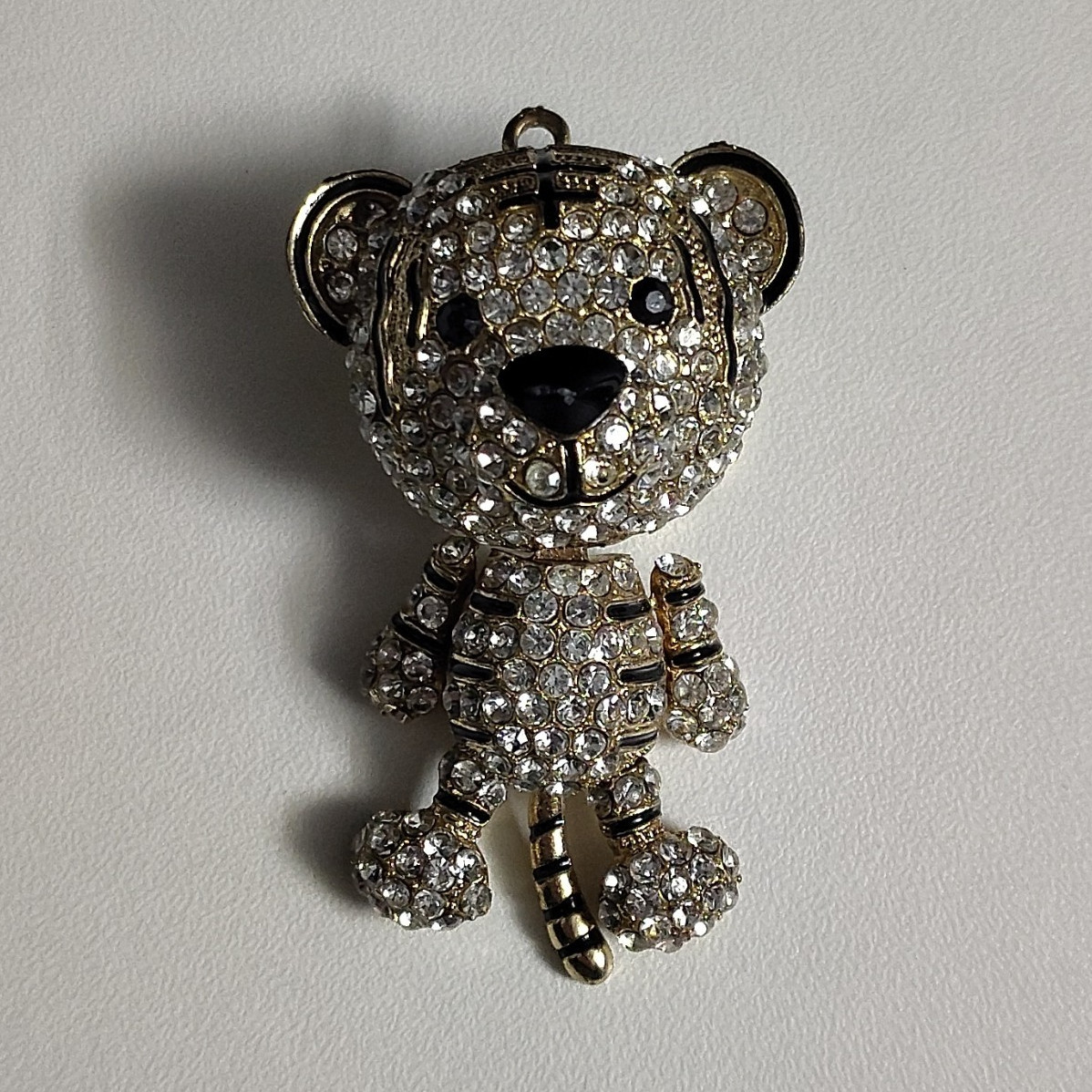 Gold Tone Teddy Bear Pendant Charm Clear Round Rhinestone Crystal Pavé