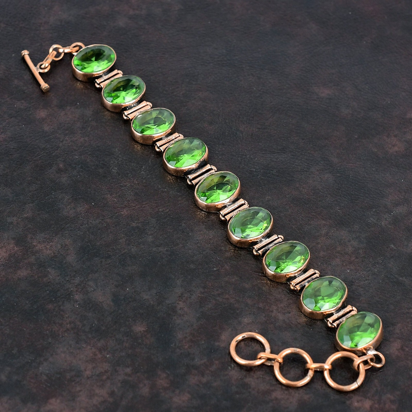 Green Amethyst Gemstone Jewelry Copper Gift For Mum Adjustable Bracelet 6.0″
