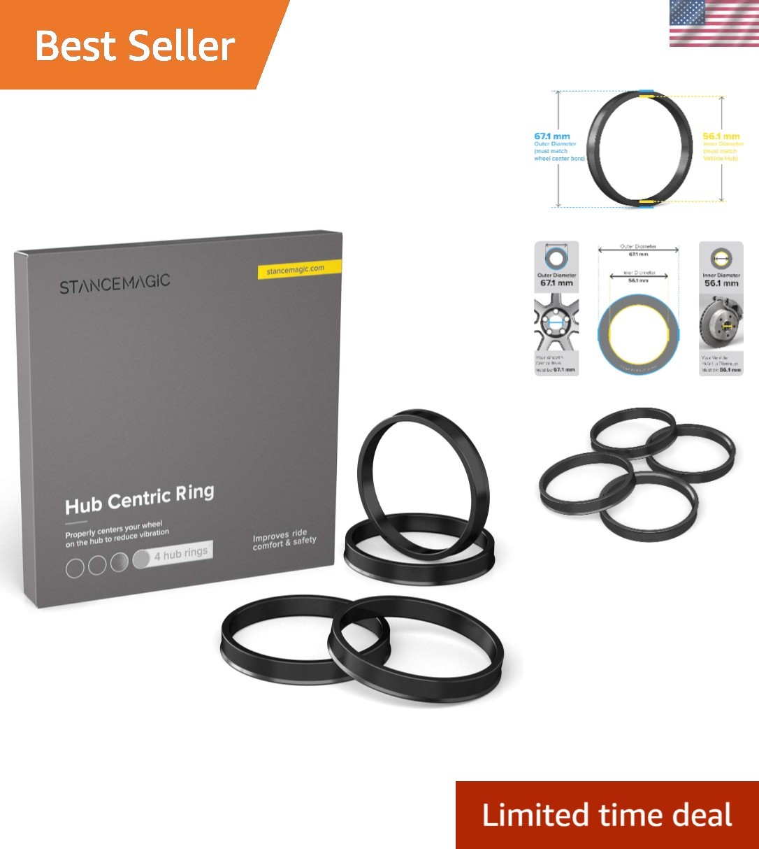 Corrosion Resistant Hub Rings – Pack of 4, 56.1mm-67.1mm, Vibration-Free Ride