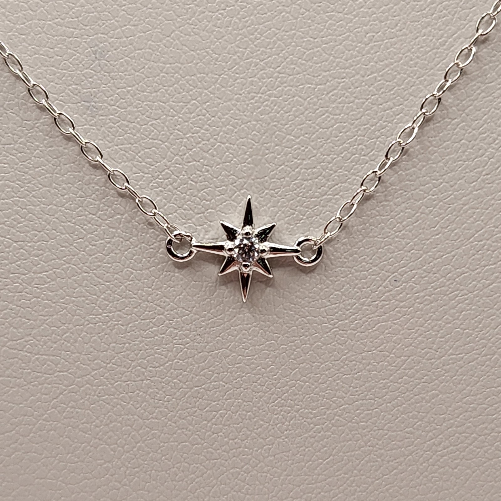 Sterling Silver Rhodium Plated Northstar Clear CZ Necklace 18 Inch