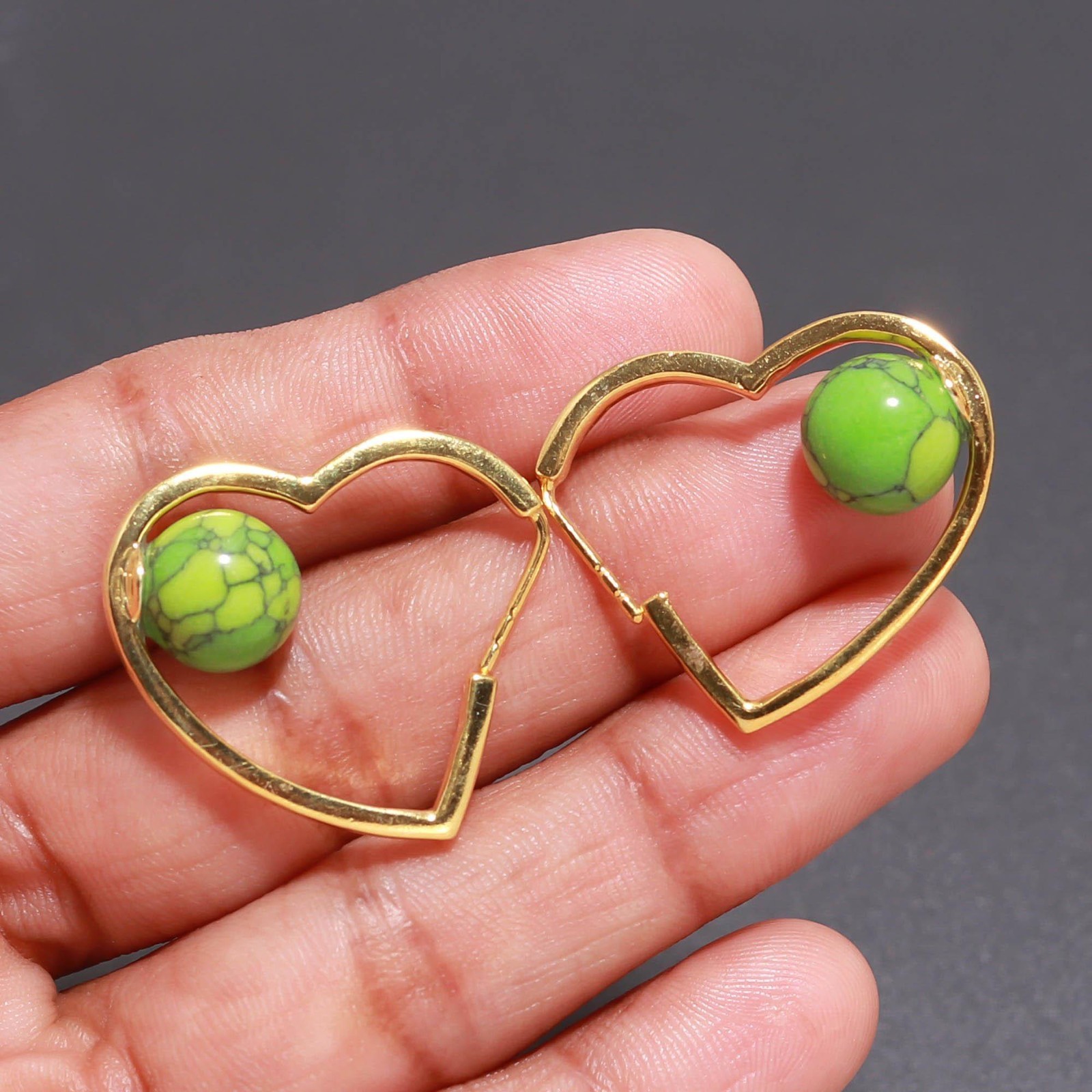 100% Natural Jasper Ball Dangle Earrings Gold Plated 925 Sterling Silver Jewelry