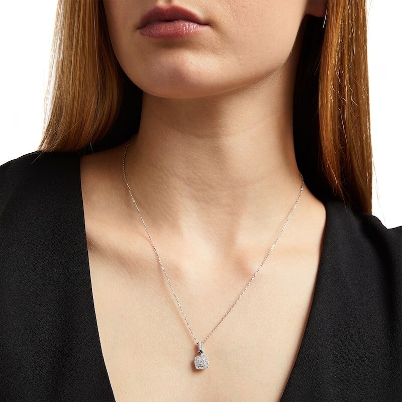 Vera Wang 1.2 CT Lab-Created Diamond & Sapphire Cushion-Shaped Pendant In Silver