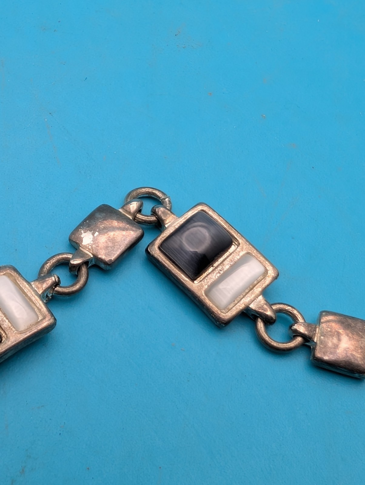 silver bracelet women Black And White Stones