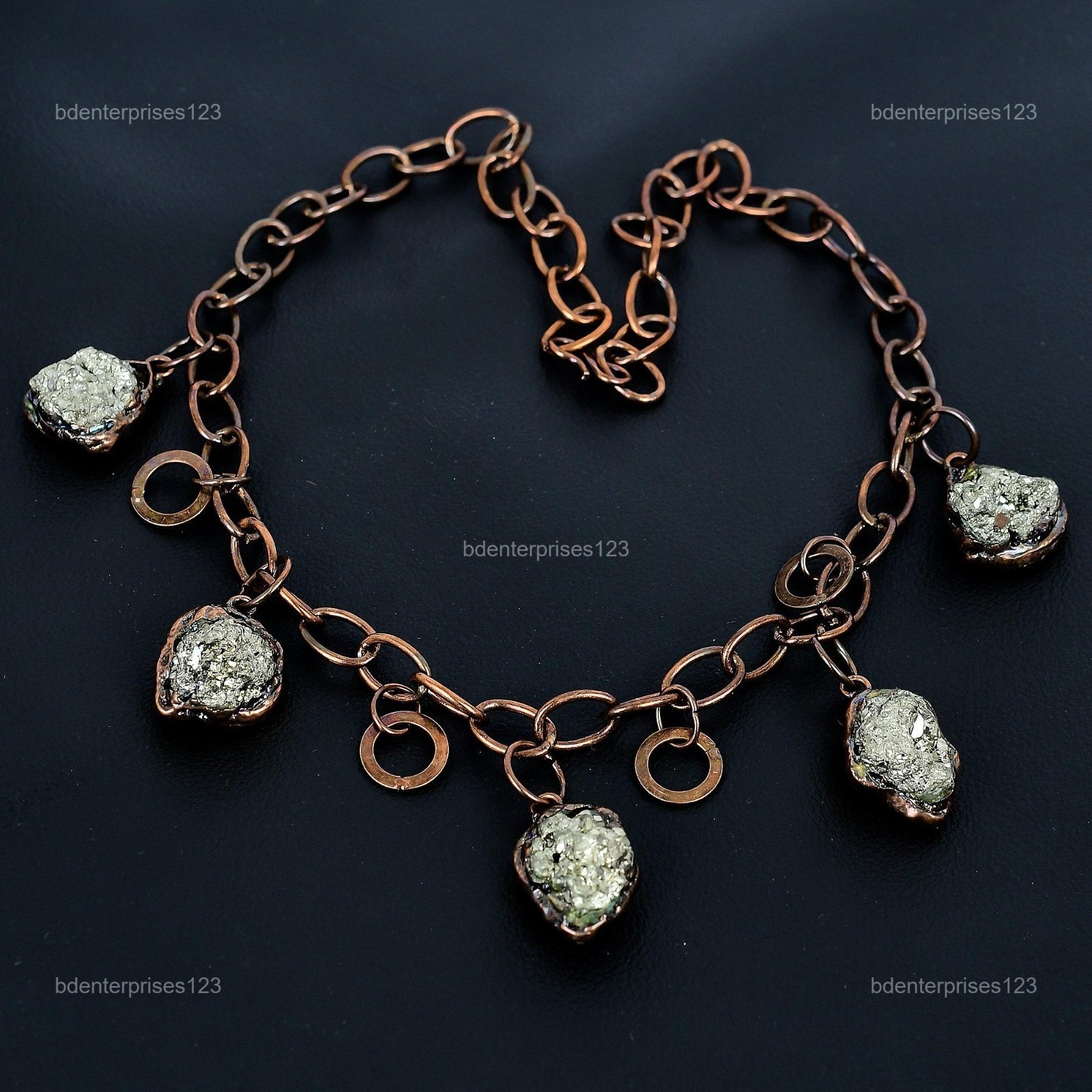 Copper Pentagon Pyrite Rough Gemstone Chain Electroformed New Necklace Jewelry