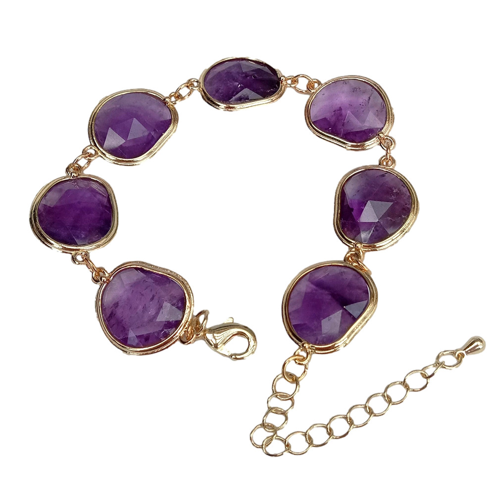 Natural Purple Amethyst Bezel Set Beaded Bracelet For Holiday Jewelry