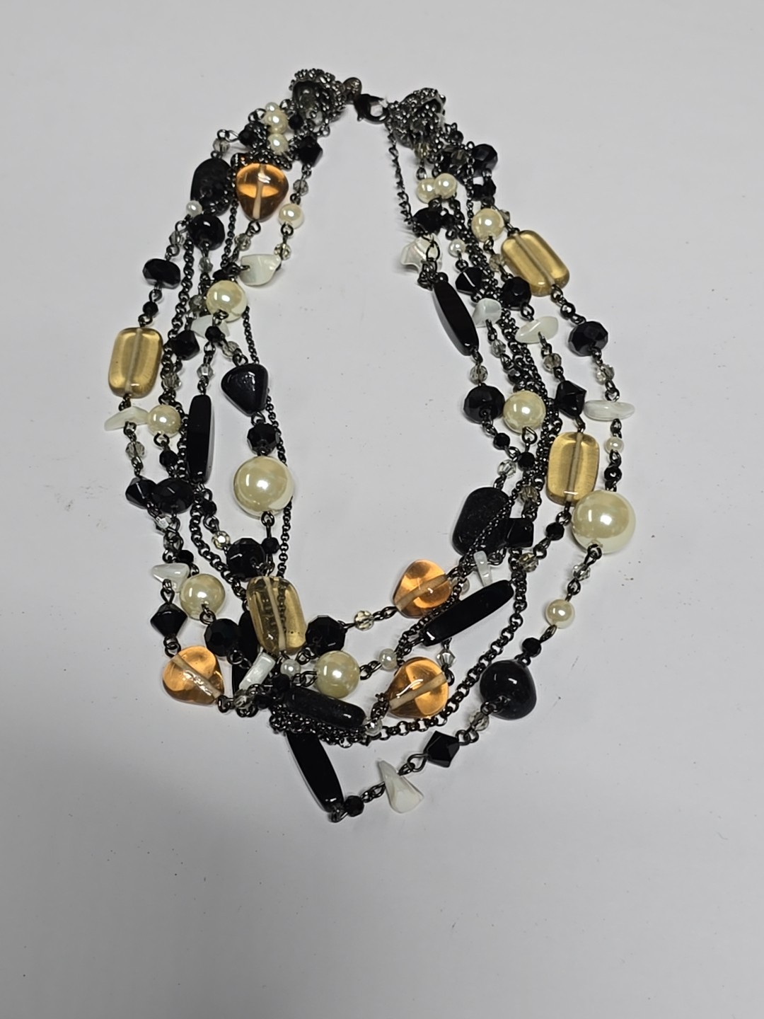 Lia Sophia Multi Strand Necklace Black White Neutral Glass Beads Faux Pearls