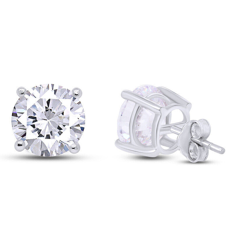0.10 to 6 Ct Solitaire Stud Earrings Round Cut Simulated Diamond Sterling Silver