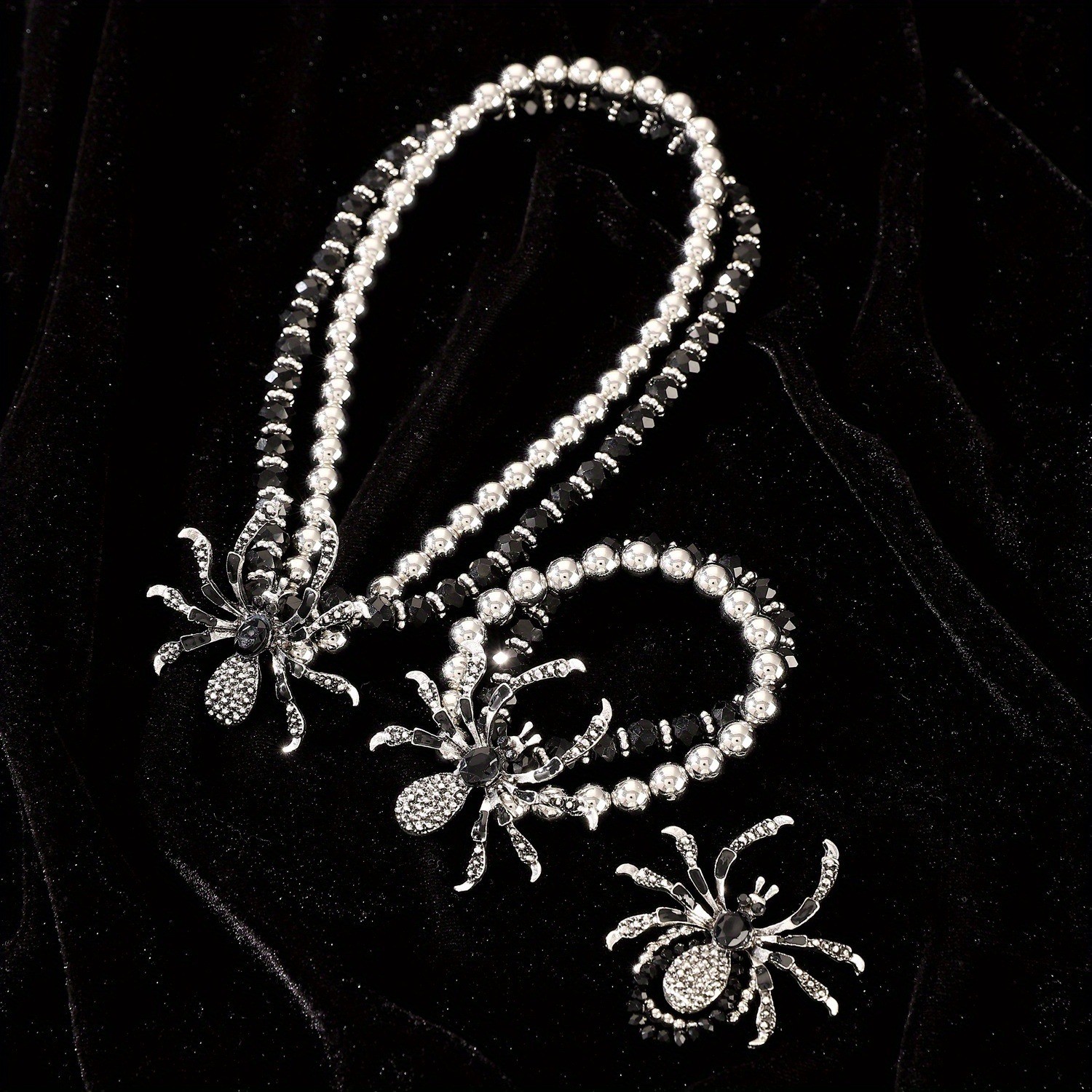 3Pcs Goth Spider Choker Women Punk Necklace Bracelet Ring Halloween Jewelry Set