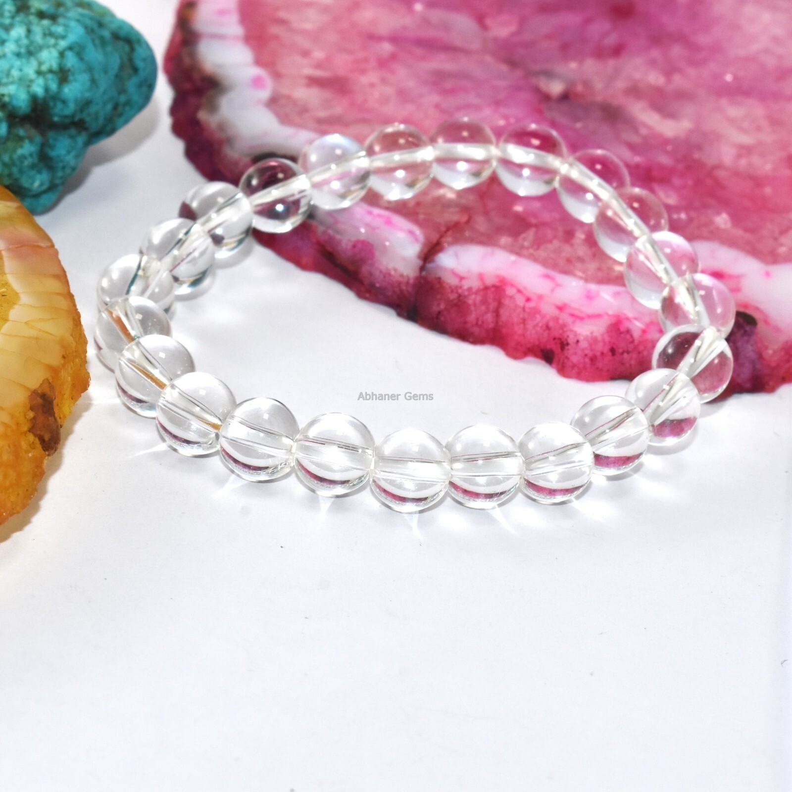 Authentic Clear Quartz Crystal Meditation & Yoga Bracelet Smooth Plain Pure Soul