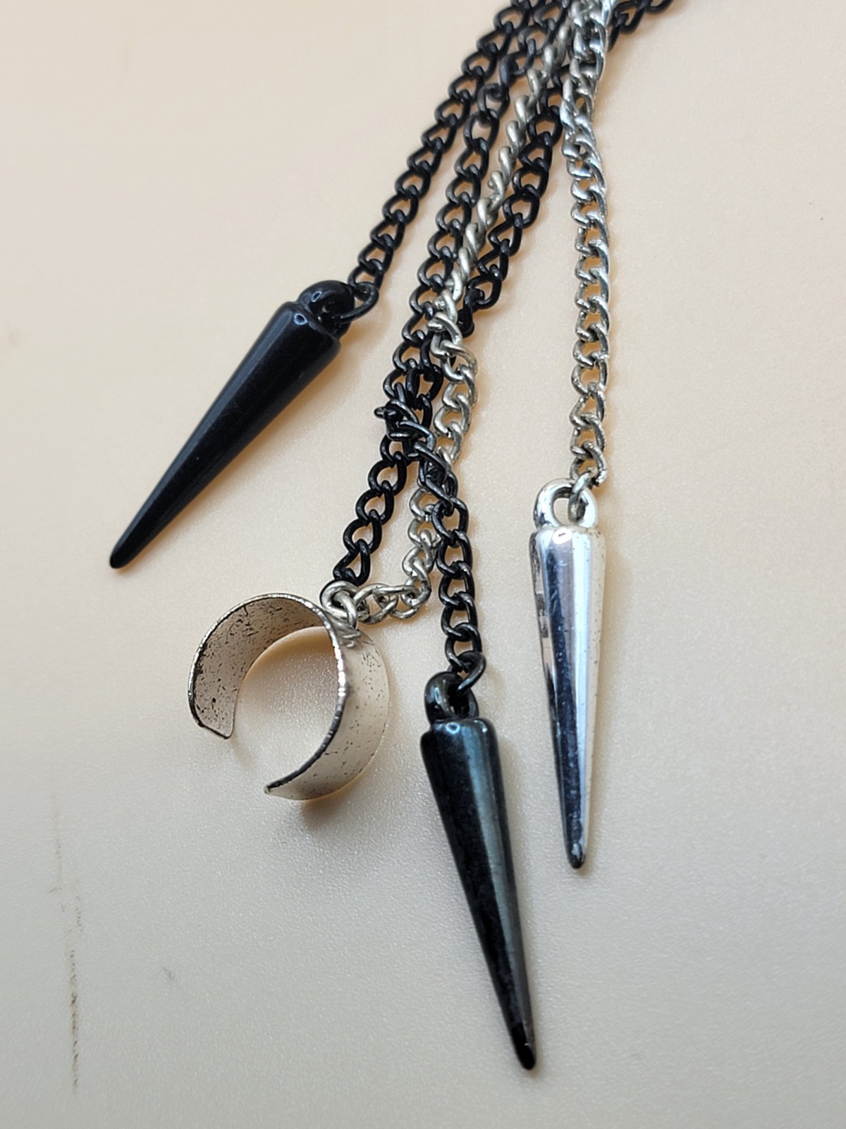 Gothic Black Punk Fashion spike Earrings Tassel CUFF tassle chain EAR Stud