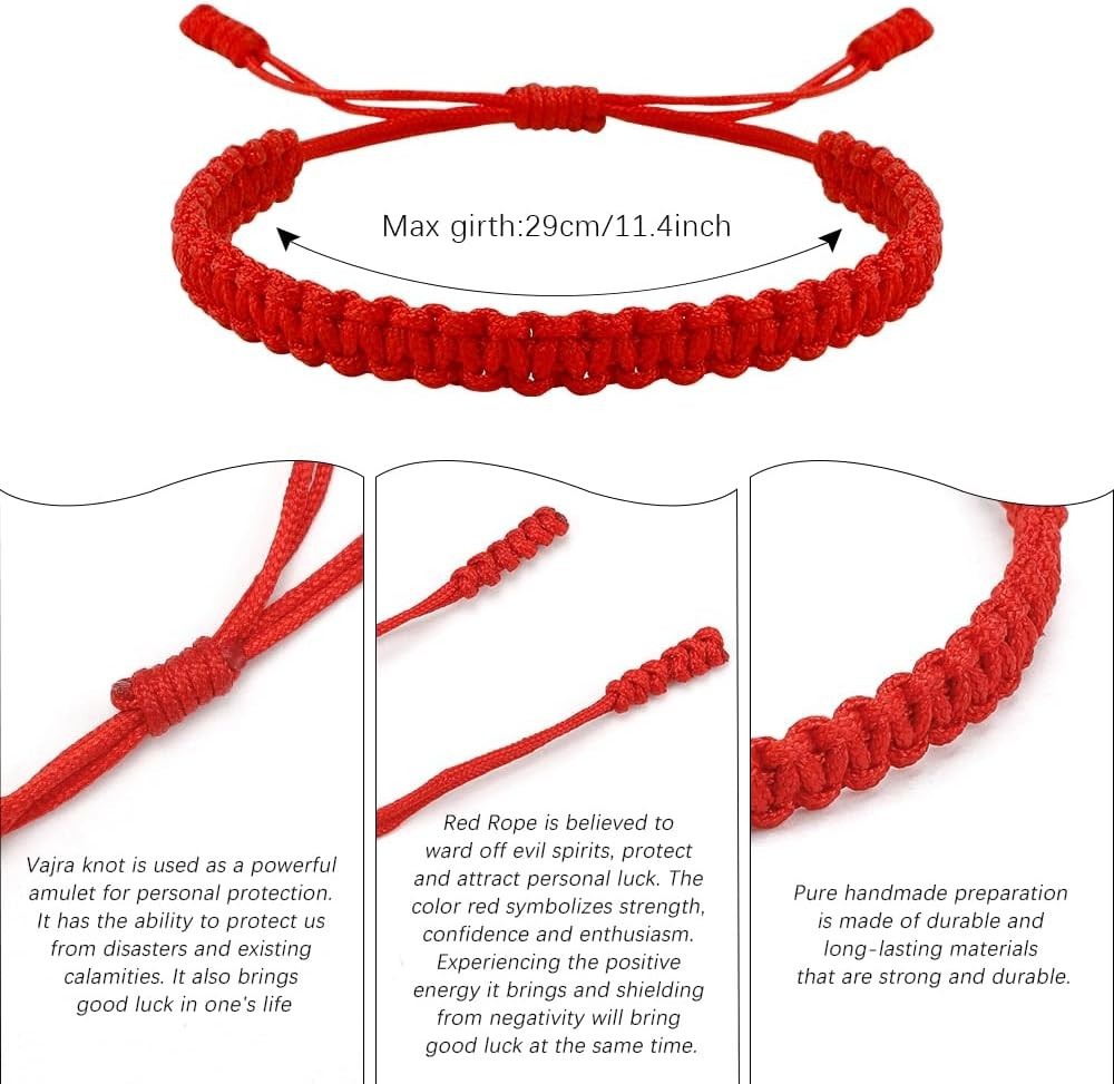 Red Protection Bracelet for Adults – Adjustable Strand with Buddhist Knot Design