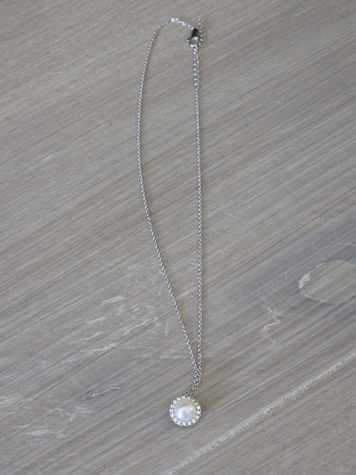 Silver Tone Round Crystal Halo Pendant Necklace Cable Chain Lobster Clasp