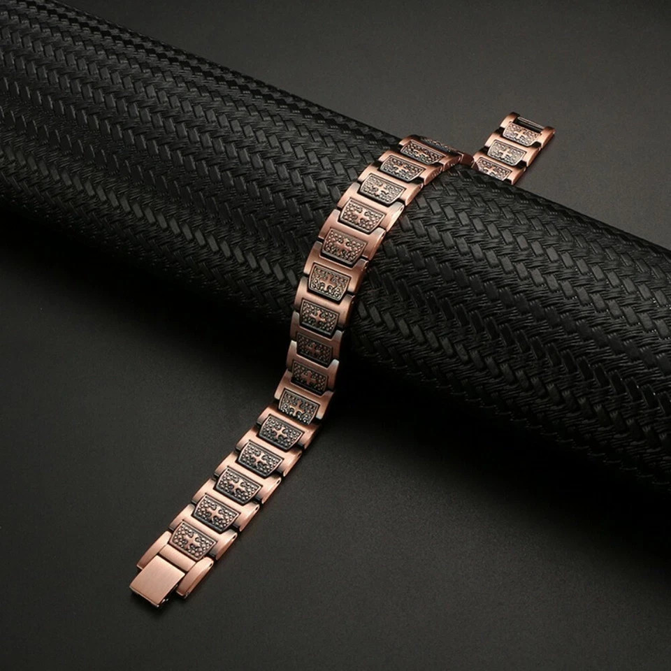 100% Pure Copper Energy Chain Bracelet Magnets Cross Crucifix Therapy Health