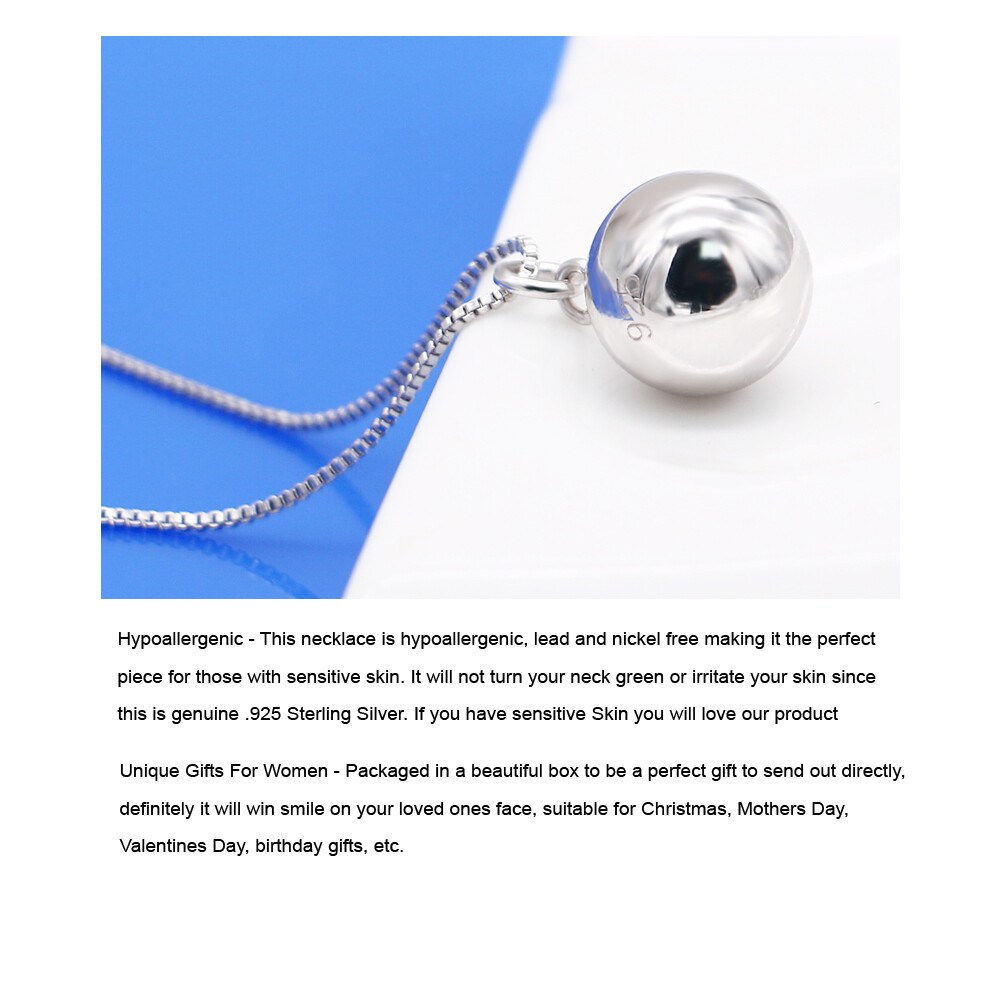 925 Sterling Silver Strong Box Chain Necklace Ball Bead Pendant for Women Girl