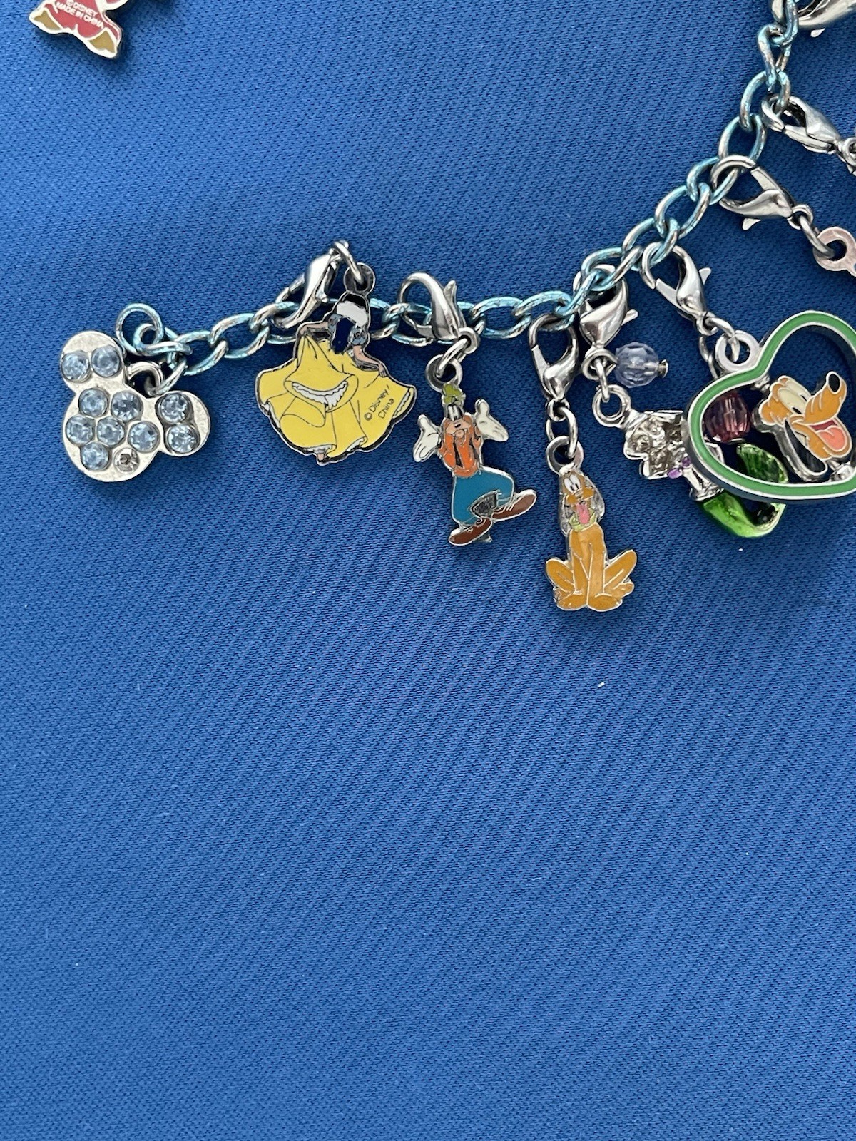 Disney World Blue Chain Charm Bracelet China Mickey Souvenir Gift Minnie