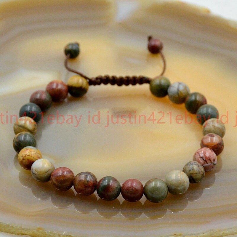 8/10/12mm Natural Multi-Color Rondelle Beads Gemstone Adjustable Bracelet 7.5”