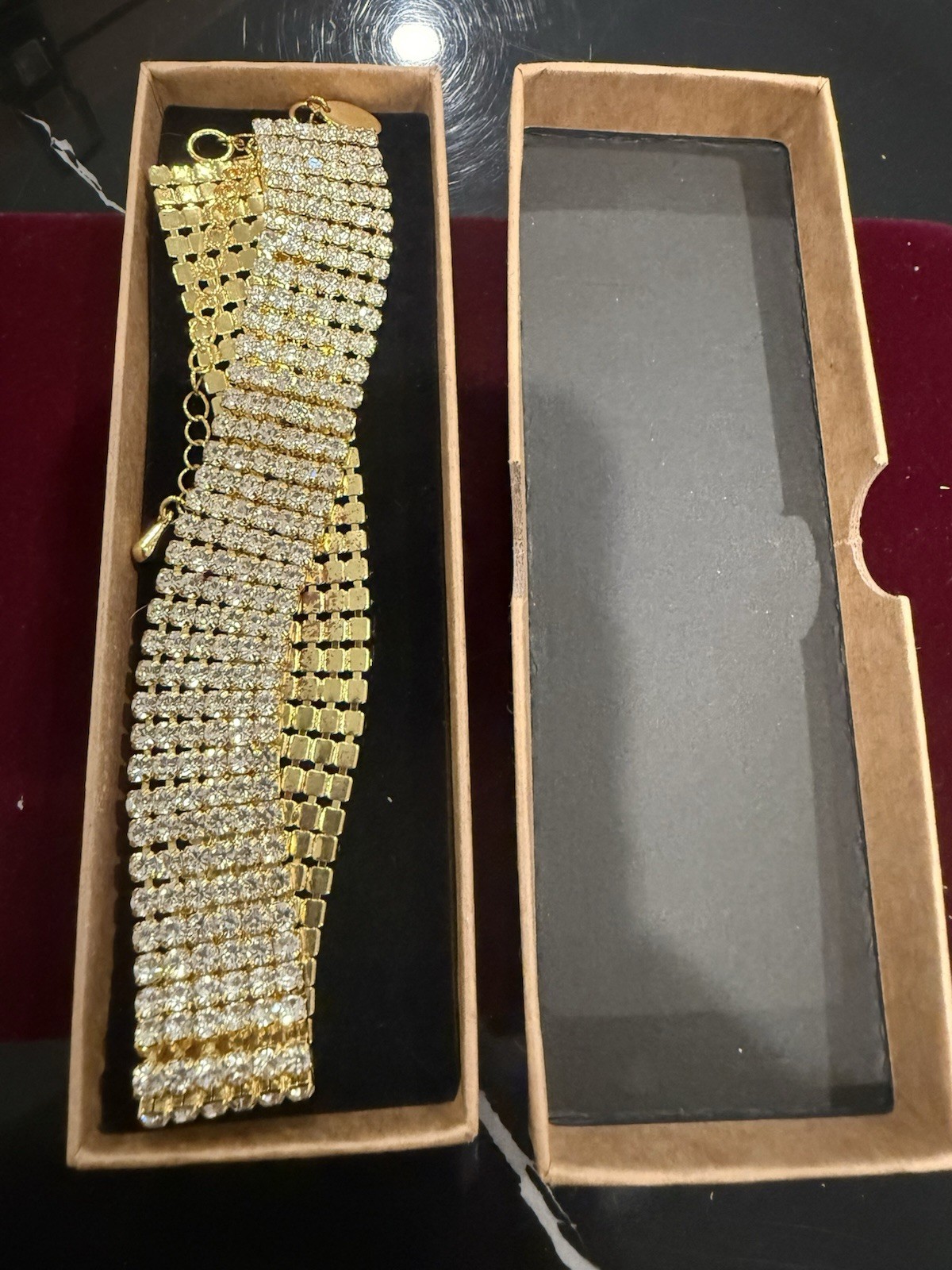 Gold Tone Multi Strand Rhinestone Choker Necklace Statement Crystal Collar